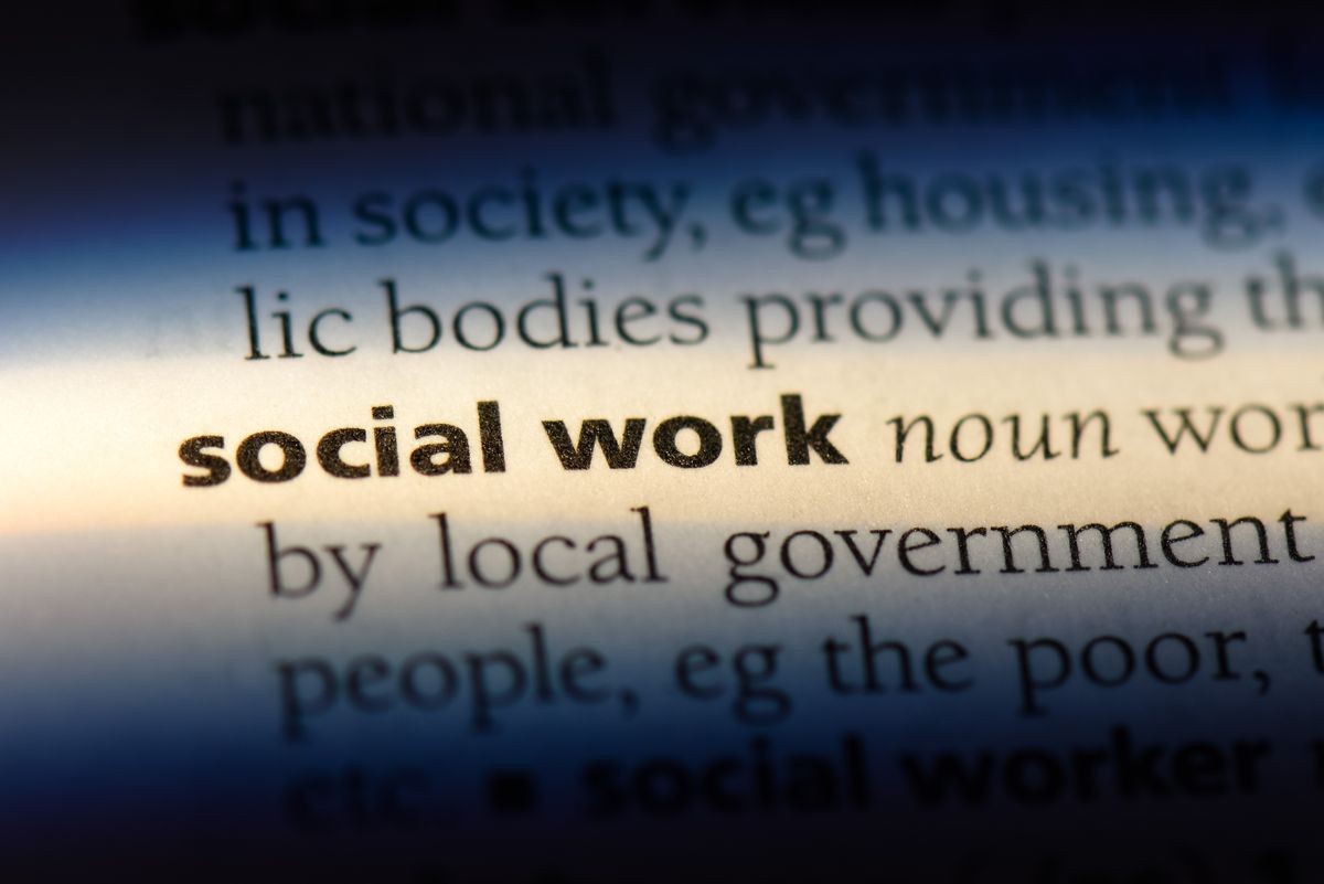 social work word in a dictionary. social work concept.