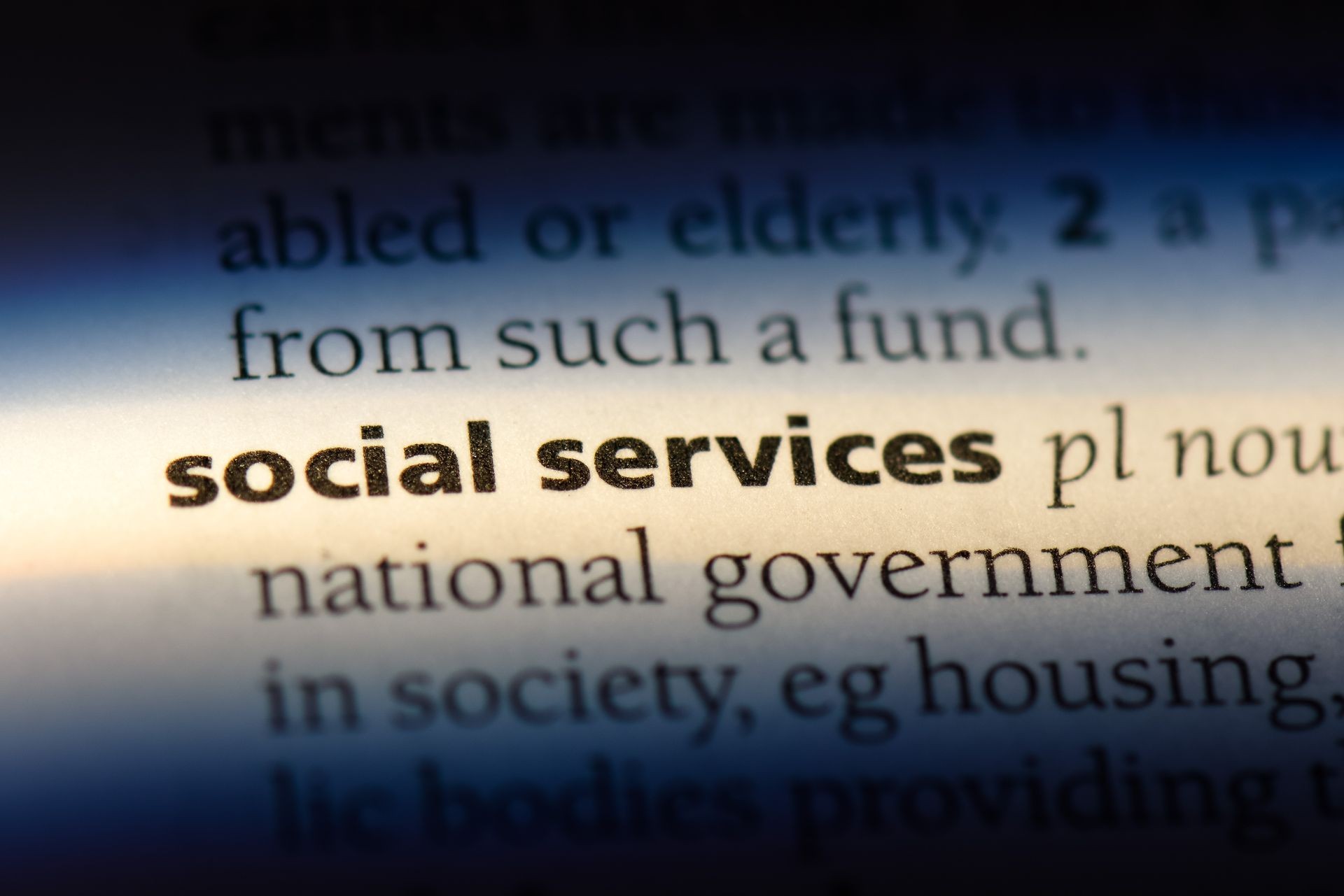 social services word in a dictionary. social services concept.